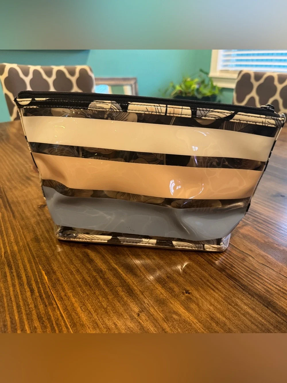Black Floral Vinyl Cosmetic Bag
